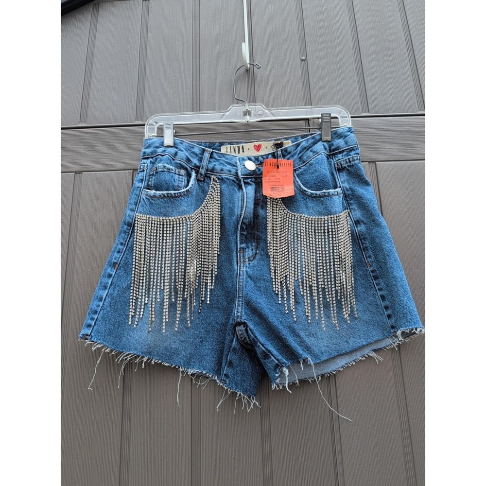 Women's Shorts Summer New Fashion Casual Chain Tassel Ripped Denim Shorts 38 NEW